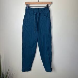 Anthropologie Ellie Embroidered High-Waisted Paperbag Utility Pants Teal Size 0